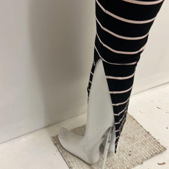 Desigual Black White Striped Floral Accent Jersey Stretch‎ Racer Back Maxi Dress - Picture 5 of 8